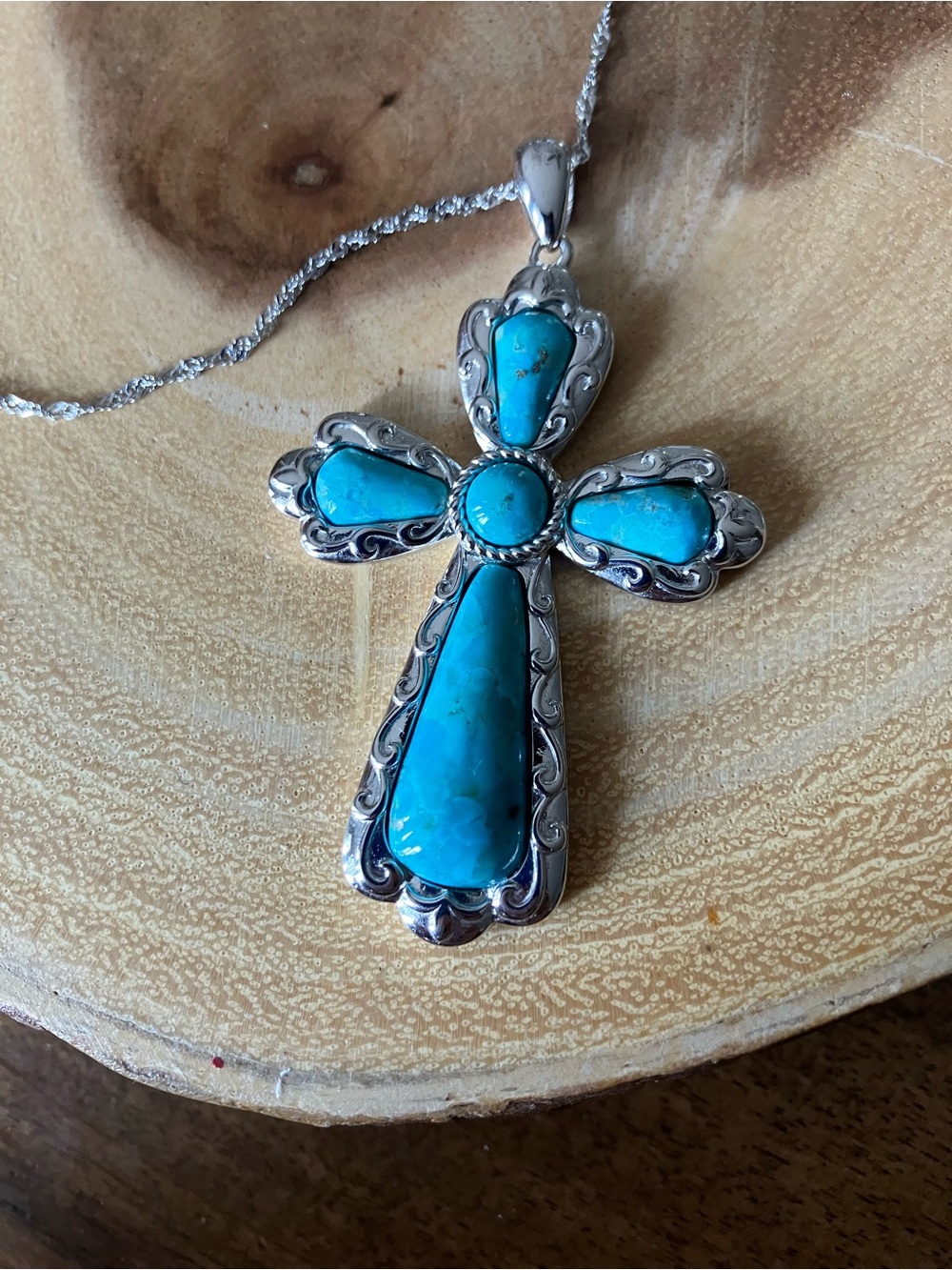 Turquoise Cross Pendant Necklace with 925 sterling silver chain